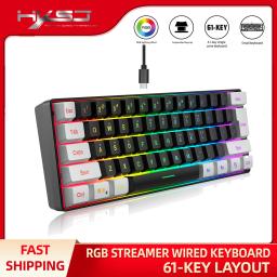 Teclado portátil com fio Gaming, RGB LED Backlit, 61 Key, 60% Gamer, sensação mecânica, Personalização - Image 3