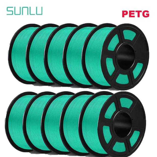 Filamento SUNLU-PETG 3D de Alta Qualidade, 10 Rolos de 1,75mm, Eco-Friendly e Sem Bolhas, Excelente Resistência a Ácidos e Alcalinos, 1kg cada