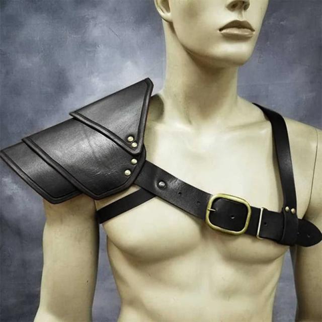 Armadura de Couro Medieval Steampunk com Almofada de Ombro Único para Cavaleiros Vikings e Gladiadores - Acessórios de Cosplay LARP