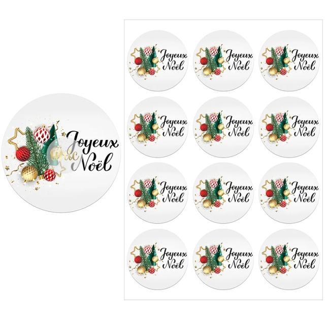 Etiquetas Decorativas Festivas para Embalagem de Presentes: Feliz Natal em Francês, Decoradas com Renos e Desejos de Ano Novo