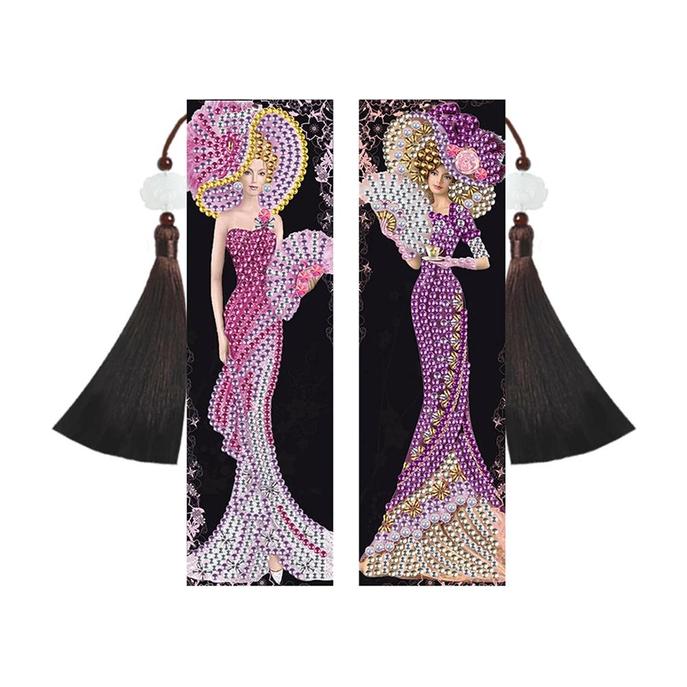 Marcador de couro para senhora, pintura diamante DIY, artesanato mosaico, arte artesanal presentes, 2PCs - Image 1