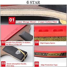 Huieson 6 estrelas 2 pçs conjunto de tênis de mesa carbono super poderoso ping pong raeta bat para treinamento adulto clube novo atualizado - Image 5