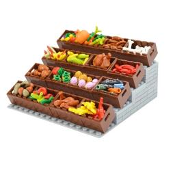Dly mini figuras de bloco de construção de alimentos pão peixe frutas frango caranguejo cachorro-quente bolo pizze caixa de cenoura brinquedos criativos peças de cidade tijolo - Image 4