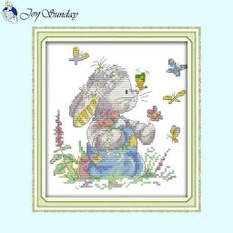 Kit Bordado Ponto Cruz para Crianças, Série Patch Rabbit, Impresso em Canvas, Padrões de Animais DIY Cartoon, Artesanato De Costura, 14ct, 16ct, 11ct - Image 2