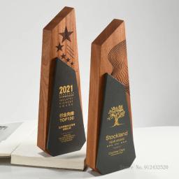 Troféu De Cristal De Mármore De Madeira Criativo, Empresa Excelente Empregado Reunião Anual Lembrança Presente, Medalha De Prêmio De Decoração De Casa, 1Pc - Image 1
