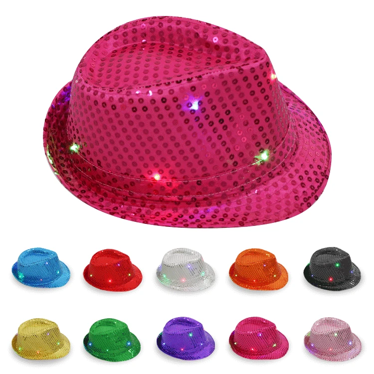 Chapéu de Jazz luminoso LED criativo para homens e mulheres, Chapéu de lantejoulas para festa carnaval, Boné de vestir adulto Glitter Festival - Image 1