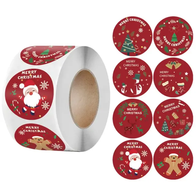Etiquetas Adesivas de Natal - Selo Feliz Natal para Presentes DIY, Pacotes de Cozimento e Decoração de Envelope, com 500 Peças por Rolo