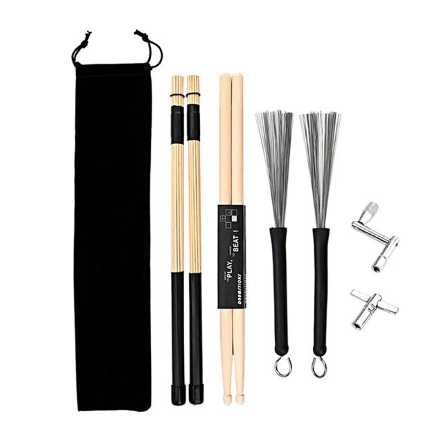 Acessórios de Percussão: Tambor Chave Haste e Escovas com Saco de Armazenamento para Amantes de Jazz e Música Folk Acústica