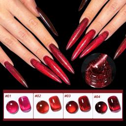 Gel de esmalte Cat Eye, vinho tinto, Glitter Jelly Ruby, esmalte magnético, cola, verniz brilhante, gel UV para Nails Art, 7,5 ml - Image 2