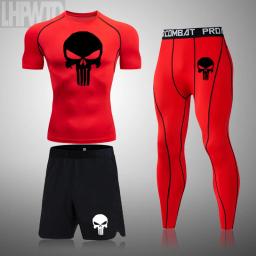 Rashguard masculino ginásio de fitness esportes punisher t-camisa compressão rápida seca mma boxe jogging treinamento tênis musculação conjuntos - Image 1