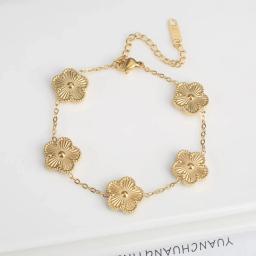 Cor jóias trevo aço inoxidável nova planta cinco folhas flor pulseira jóias quentes presentes para mulher - Image 3
