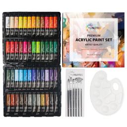 Quick Dry Conjunto de Tintas Acrílicas, Tintas para Pintores Hobby, Pintura Infantil, Paleta de Pintura com 6 Pincéis, 48 Cores - Image 4