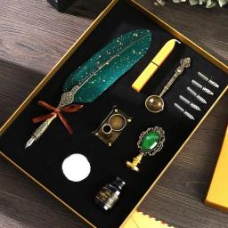 1 conjunto caneta quill conjunto caneta pena do vintage kit multifuncional escrita suave caligrafia decorativa conjunto caneta estudante crianças presentes - Image 1
