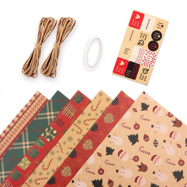 Conjunto de 6 Papéis de Embrulho Kraft Retro para Natal e Festas - Ideal para DIY e Presentes de Aniversário e Halloween