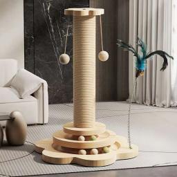 Arranhador de madeira para gatos Arranhador de sisal Brinquedos de mesa giratória Resistente ao desgaste Suprimentos de treinamento para gatos engraçados - Image 5