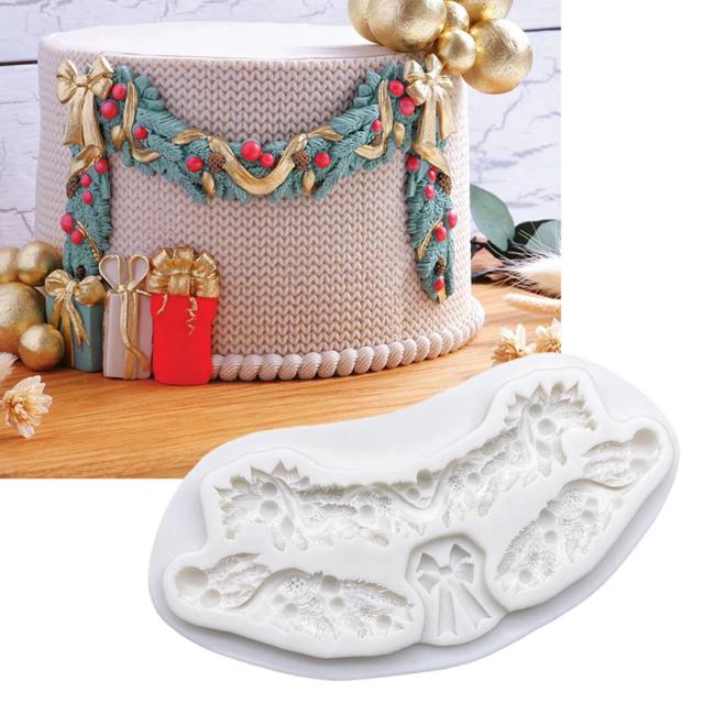 Guirlanda de Silicone para Natal: Molde para Sugarcraft, Queques e Decoração de Bolos com Resina e Fondant de Chocolate