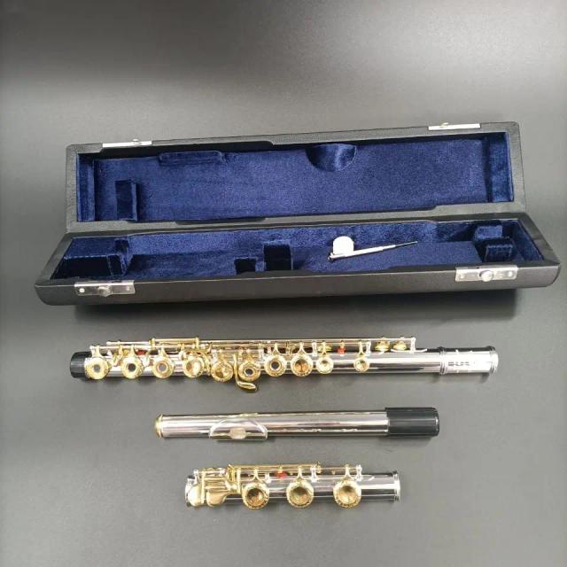 Flauta Profissional YFL-481 Silver Gold com 17 Teclas e Afinador C e E - Instrumento Musical Japonês