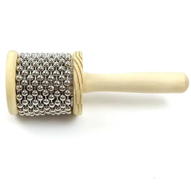 Kabasa de Madeira com Manivela e Metal Beads - Instrumento de Percussão para Banda e Educação Musical para Adultos