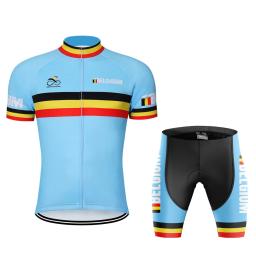 Bélgica corrida camisa de ciclismo dos homens manga curta conjunto bicicleta terno mtb roupas triathlon retro skinsuit verão bib shorts azul - Image 6