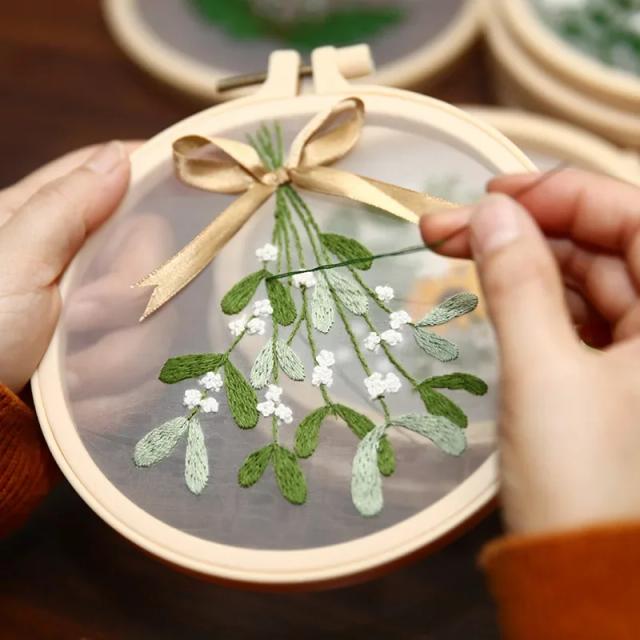Kit Inicial de Bordado DIY com Ferramentas para Artesanato Floral e Ponto Cruz