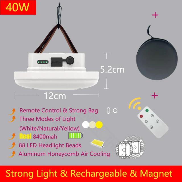 Lanterna Portátil Recarregável com LED e Ímã para Camping - 13500mAh, Ideal para Pesca e Iluminação de Tendas
