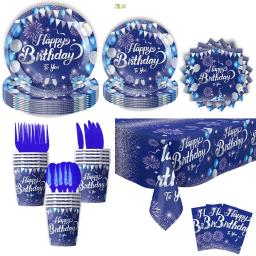 Blue Diamond Party Louça, Conjunto De Placa De Papel De Aniversário Descartável, Copos De Papel e Toalhas, Suprimentos De Decoração - Image 5