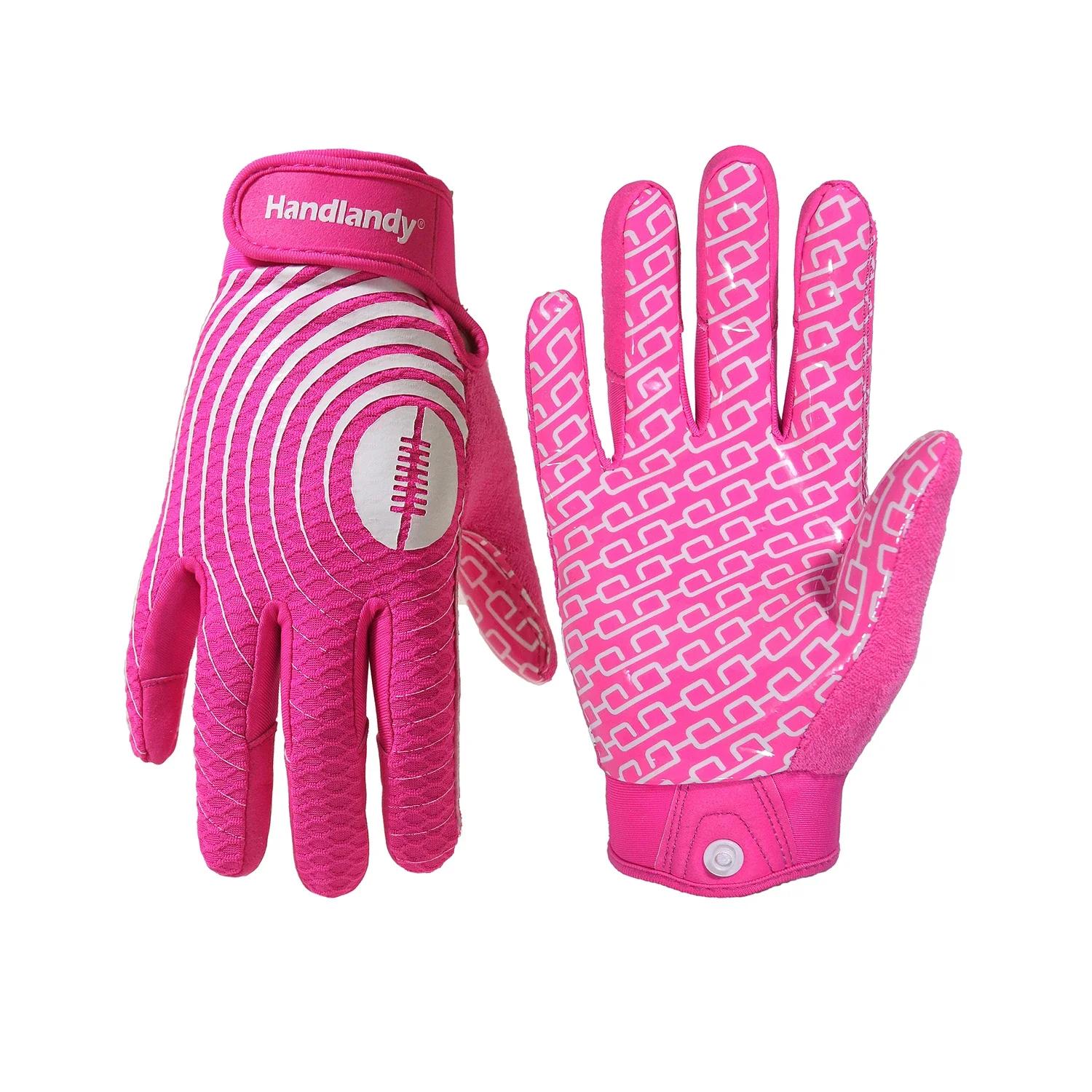 Luvas de futebol americano juvenil para meninos e meninas, luvas receptoras largas pegajosas para crianças, luvas de futebol de rugdy rosa - Image 1