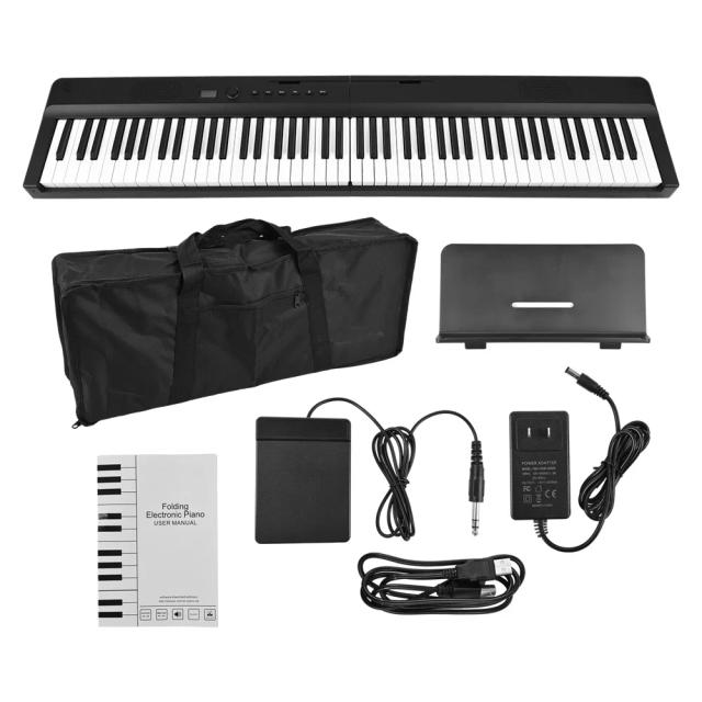 Piano Elétrico Dobrável Multifuncional Portátil com Pedal, Teclado Duplo, Conexão Bluetooth, 129 Tons e Bolsa Inclusa - 88 Teclas