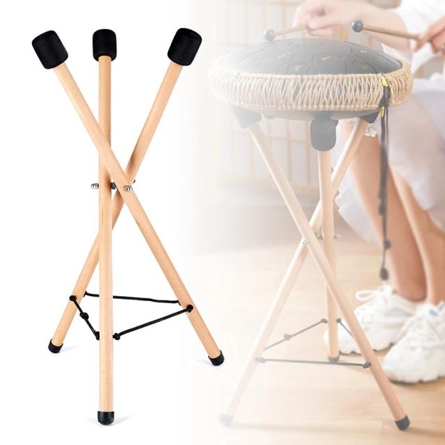 Suporte de Madeira para Handpan: Rack Triangular Dobrável e Portátil com Língua para Acessórios de Tambor
