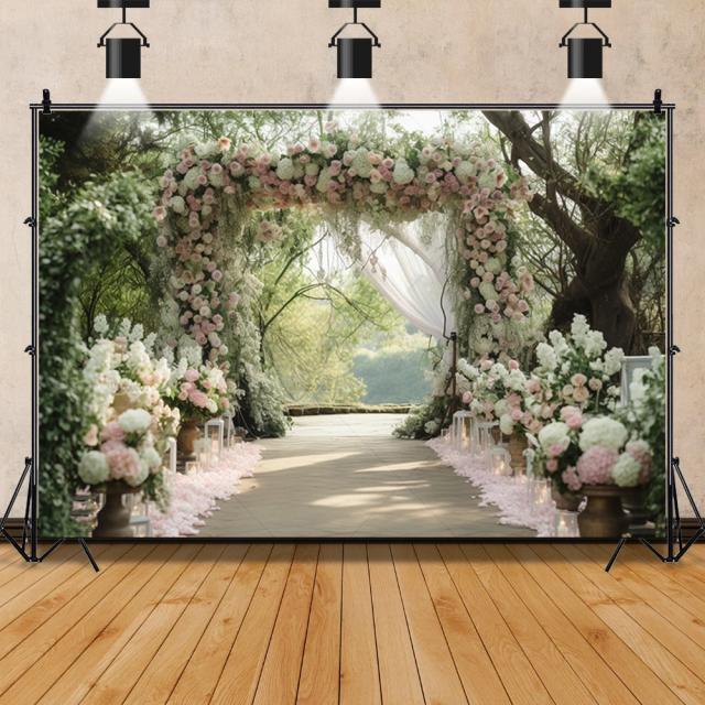 Banner personalizado de casamento para mulheres com fotografia romântica e decoração floral para fundo retrato