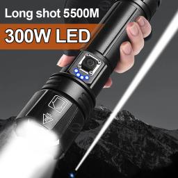 Lanterna LED mais poderosa Lanterna recarregável USB Lanterna de alta potência Lanterna tática Long Shot Lâmpada de mão para acampamento - Image 1