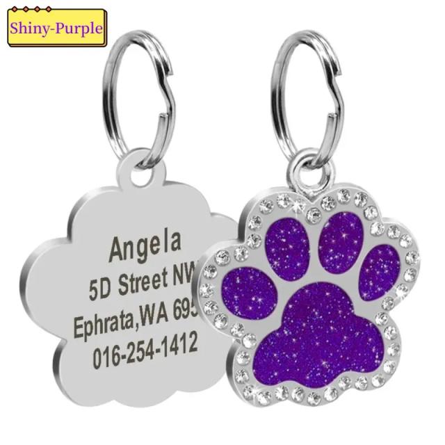 Identificação Personalizada para Animais de Estimação em Aço Inoxidável com Pingente Brilhante e Formato de Pata - Acessórios para Cachorros e Gatos