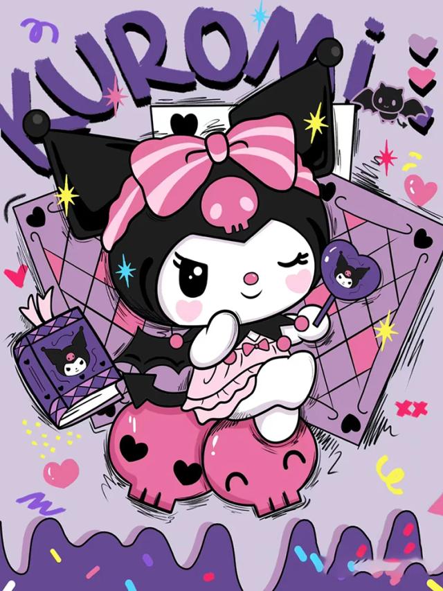 Kit de Pintura em Diamante Kuromi DIY com Bordados em Cruz e Decoração de Casa em Água Sanrio
