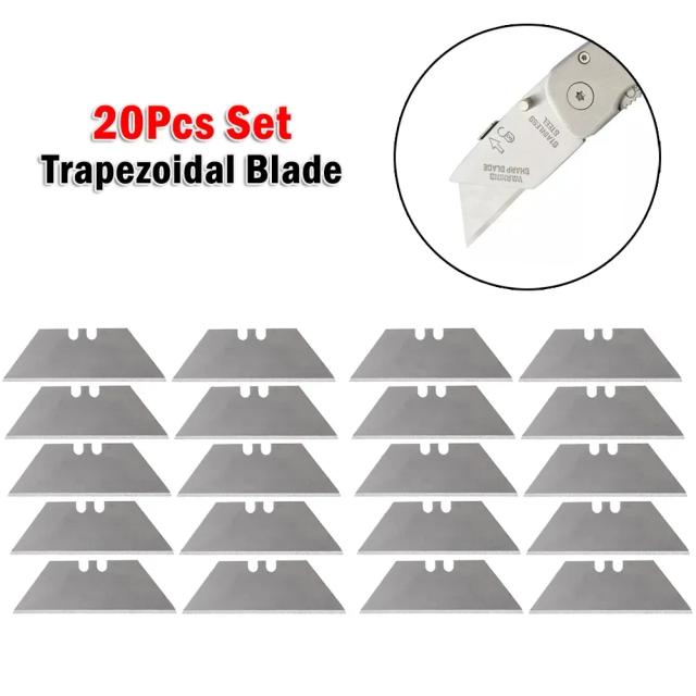 Lâmina Trapezoidal de Substituição com Caixa - 20 Peças para Arte e Artesanato, Ideal para Cortes Precisos com Facas Multiferramentas de Aço Carbono