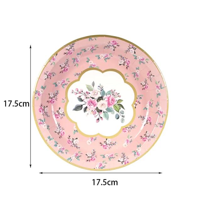 Decoração Vintage com Pratos e Copos de Papel Florais para Festas de Aniversário, Casamentos e Chuveiros de Noiva