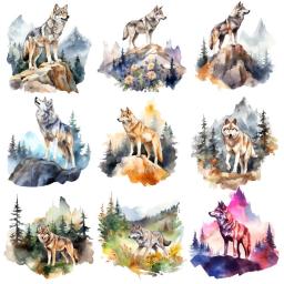 Cenário Natural Transfere Adesivos, Pintura Lobo Selvagem, Patch De Transferência De Calor De Vinil, Estilo De Lavagem De Tinta, Applique De Roupa - Image 4