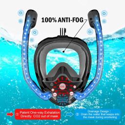 Máscara de snorkel facial completa 180 ° Visão panorâmica silicone seco superior mergulho óculos de natação com 2 snorkels anti-nevoeiro anti-mar - Image 4