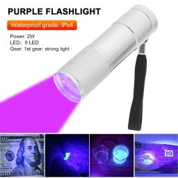 9LEDUV LED Lanterna Portátil, Luz Negra, comprimento de onda, Lanterna Violeta, Pet Escorpião Urina, Higiene Feminina Detector Tocha, 395nm - Image 4