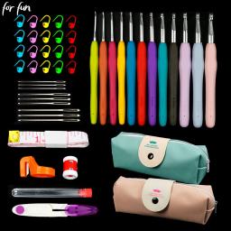 Conjunto de ganchos de crochê com saco de armazenamento, agulhas, fios, tecelagem, tricô, diy, ferramentas, kits de diversão, 45 ou 37pcs - Image 1
