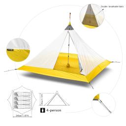 Barraca de acampamento ultraleve, 2-4 pessoas, ao ar livre, 40d, nylon, revestido de silicone, pirâmide sem haste, grande, respirável, 3-4 estações, barraca interna - Image 6