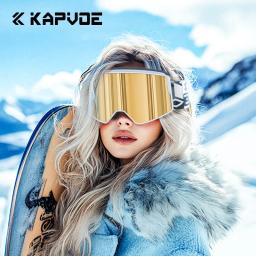 Kapvoe snowboard neve óculos de esqui ao ar livre colorido inverno óculos de esqui uv400 anti-nevoeiro lente magnética snowmobile óculos - Image 2