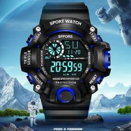 Relógio multifuncional ao ar livre pulseira de borracha esporte relógio digital mostrador luminoso casual moda wirstwatch para homem relogio masculino - Image 1