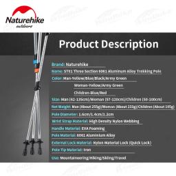 Naturehike-Ultraleve Trekking Pole para Crianças e Adultos, Liga de Alumínio, 3 Seção Walking Stick, Quick Lock, Camping, Caminhadas, 195g - Image 2