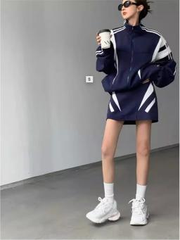 Jaqueta e saia feminina combinando cores, traje de treino de dança, jaqueta Hip Hop, roupa esportiva, roupa esportiva feminina, 2 peças - Image 3