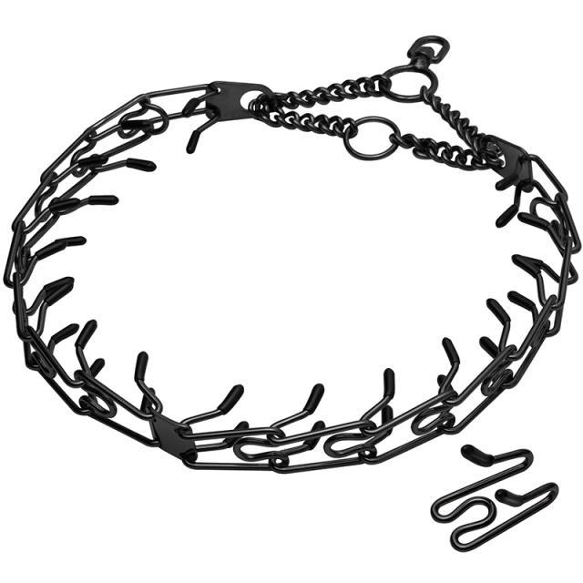 Colar Ajustável de Aço Inoxidável com Ponta de Borracha para Conforto - Colar Removível Preto para Treinamento de Cães com Elo de Metal