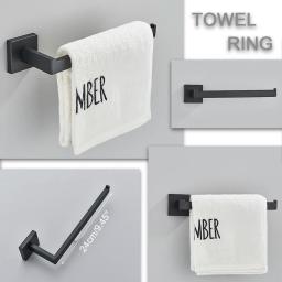 Preto casa de banho 40cm acessórios conjunto de montagem na parede de aço inoxidável barra de toalha rack rolo de papel higiênico titular robe gancho cabide ferragem - Image 3