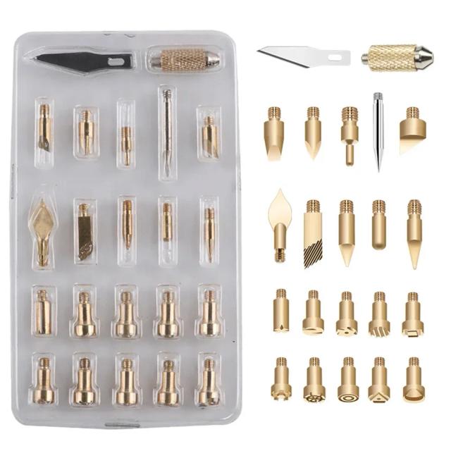 Ferro de Solda Pirográfico para Madeira e Couro - Kit Completo com 23 Peças e 30W para Arte DIY e Escultura
