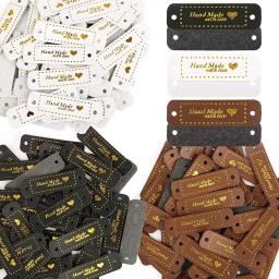 Handmade PU couro Tags para artesanato DIY, couro falso, costurar em etiquetas, enfeite, acessórios de malha com furos, 60pcs - Image 5