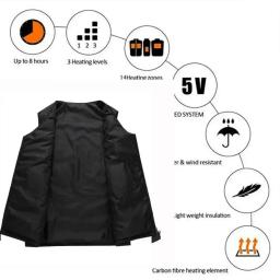 Colete aquecido com decote em v, controle inteligente de temperatura, casaco de algodão lavável, usb, inverno, esqui, caminhadas, acampamento, jaqueta anti-frio - Image 6