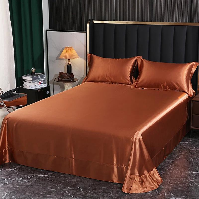Lençol de cama liso acetinado, lençóis simples Queen King, 2 fronhas, 1,8 m, 2,0 m, S, Luxo, Novo - Image 1